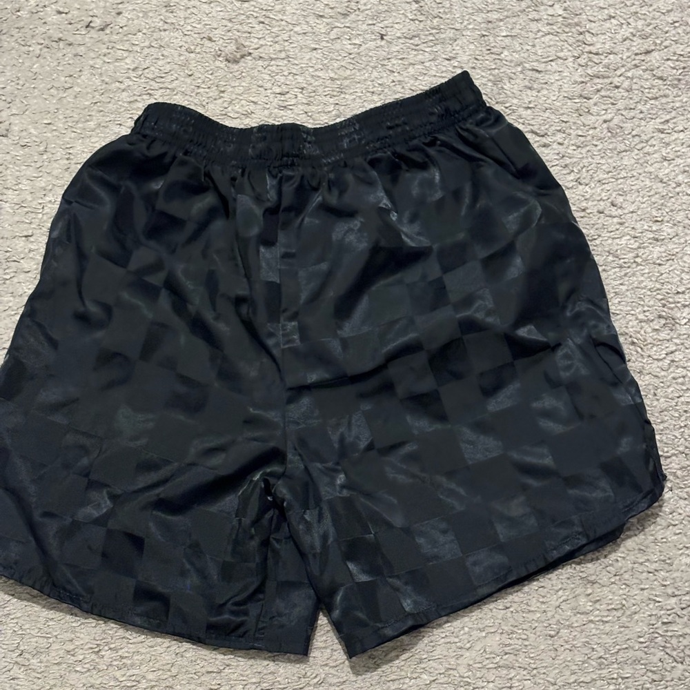 Essential Gear Youth Soccer Black Checkerboard Shorts Shiny Youth Size Small